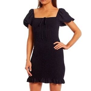 Elegant Navy Puff Sleeve Dress